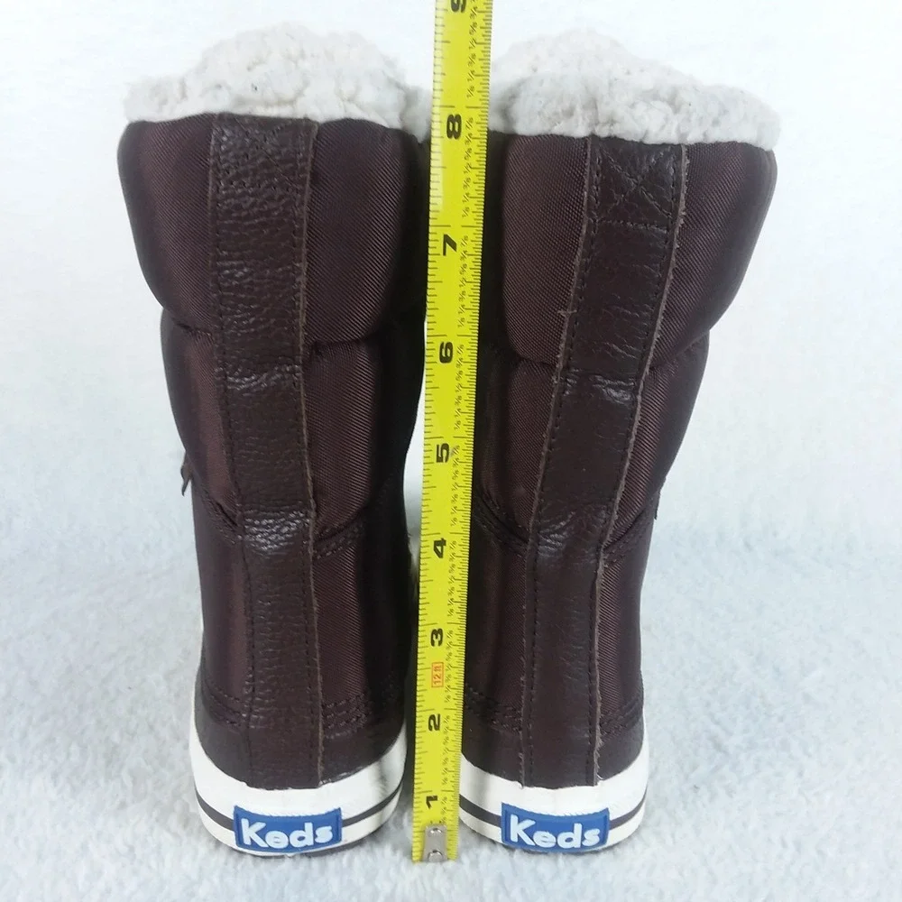 Keds Droplet Leather Canvas Dark Brown Winter Boots Fleece Lined‎ Women's 8.5